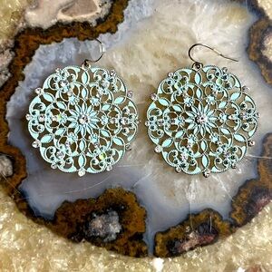 Mandala Bohemian Mint Green Crystal Rhinestone Earrings